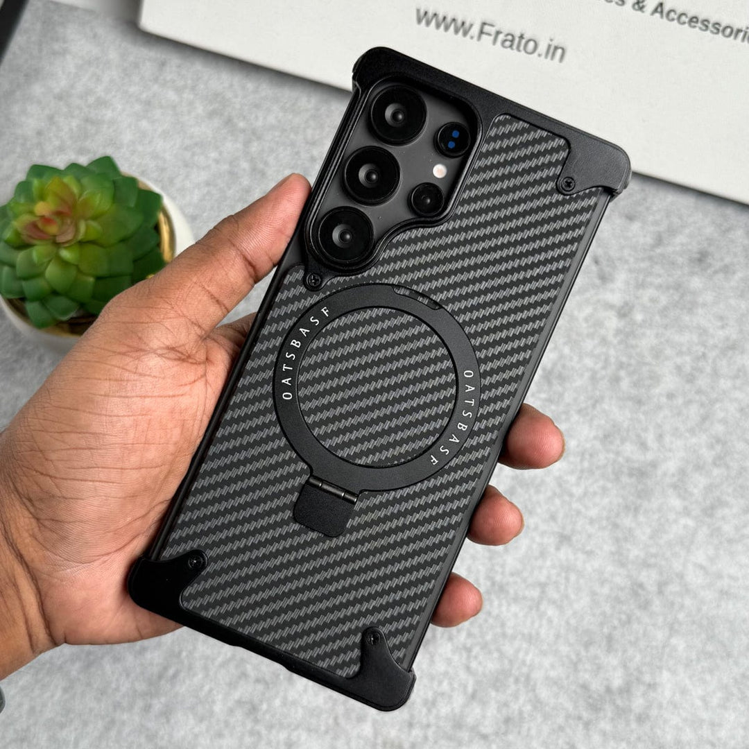 FRATO Aeroflex Metal Galaxy S24 Ultra / Black Titanium Samsung Galaxy Ultra Series Carbon Texture Frameless Metal Kickstand Case