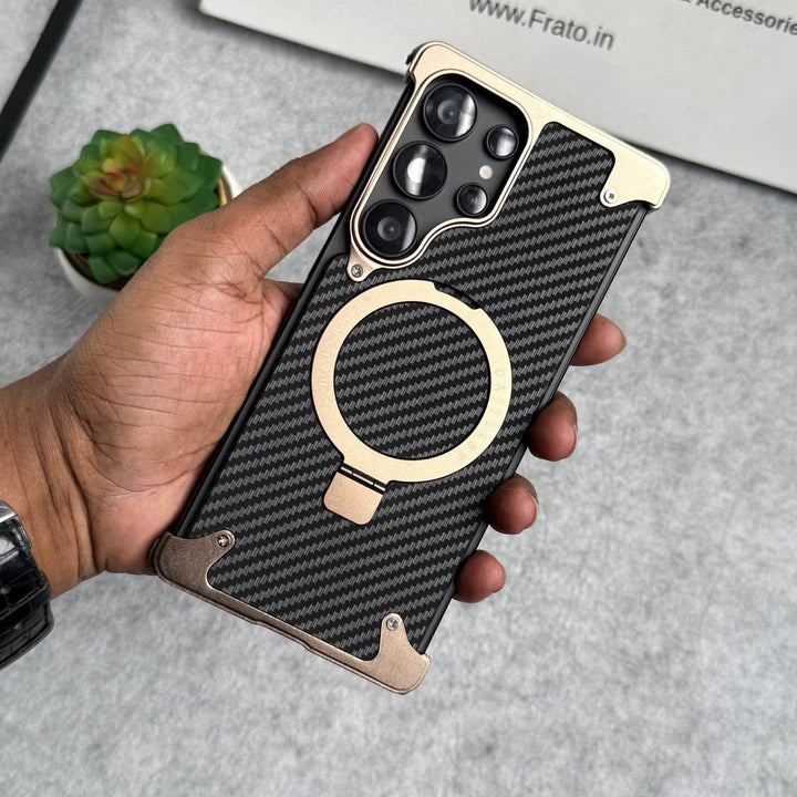 FRATO Aeroflex Metal Galaxy S24 Ultra / Desert Titanium Samsung Galaxy Ultra Series Carbon Texture Frameless Metal Kickstand Case