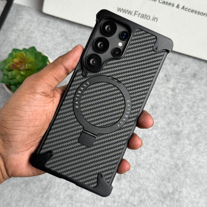 FRATO Aeroflex Metal Galaxy S25 Ultra / Black Titanium Samsung Galaxy Ultra Series Carbon Texture Frameless Metal Kickstand Case