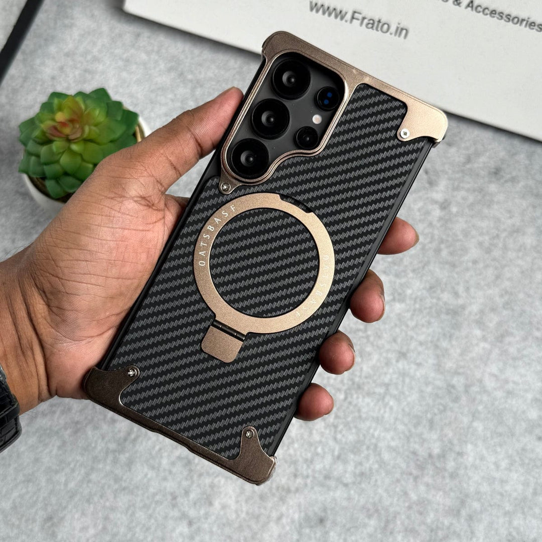 FRATO Aeroflex Metal Galaxy S25 Ultra / Desert Titanium Samsung Galaxy Ultra Series Carbon Texture Frameless Metal Kickstand Case