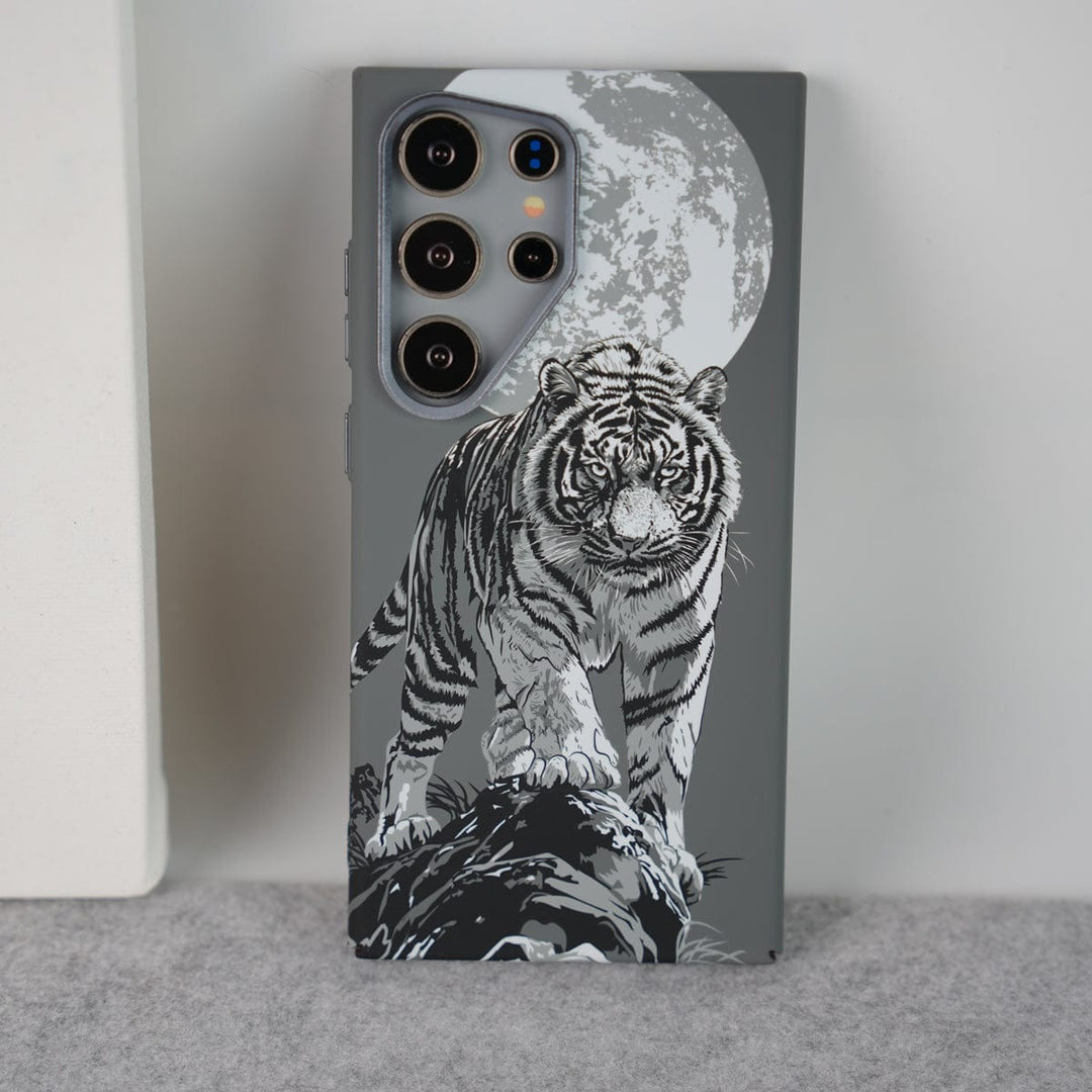 FRATO Aeroflex Metal Galaxy S25 Ultra / Gray Tiger Samsung Galaxy Ultra Series Carbon Fiber Texture Tiger Lion Design Hard Pc MagSafe Case Cover