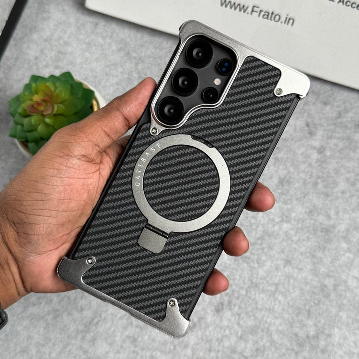 FRATO Aeroflex Metal Galaxy S25 Ultra / Natural Titanium Samsung Galaxy Ultra Series Carbon Texture Frameless Metal Kickstand Case