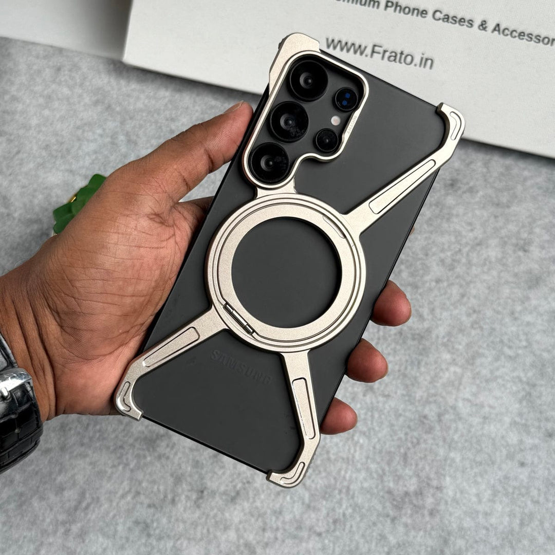 FRATO Aeroflex Metal Galaxy S25 Ultra / Titanium Metal Samsung Galaxy Ultra Series X Shape Aluminum Metal Rotating Kickstand Frameless Design Magsafe Case