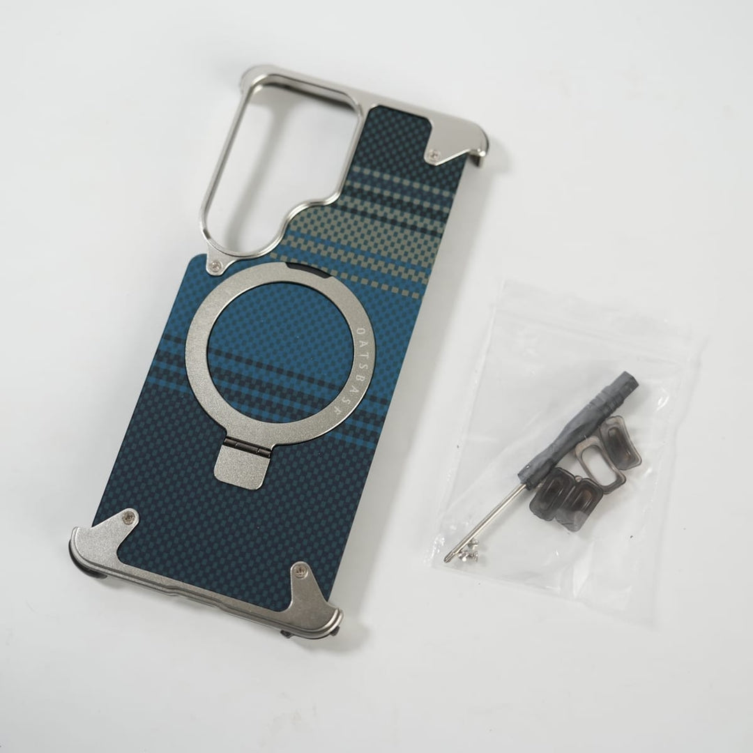 FRATO Aeroflex Metal Galaxy S26 Ultra Premium Aramid Fiber Texture Frameless Metal Kickstand Case