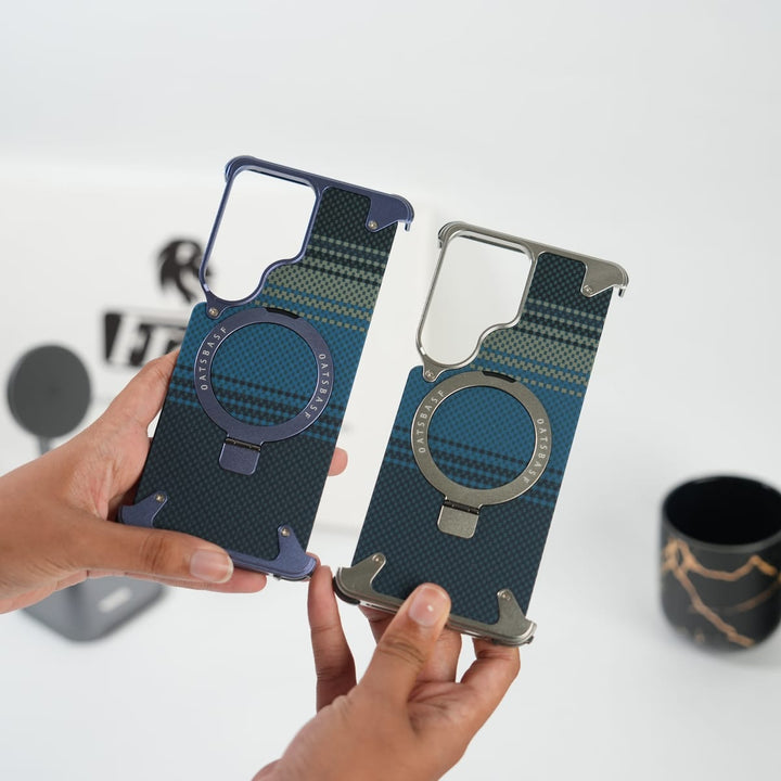 FRATO Aeroflex Metal Galaxy S26 Ultra Premium Aramid Fiber Texture Frameless Metal Kickstand Case