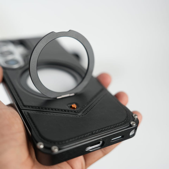 FRATO Aeroflex Metal Galaxy S26 Ultra Premium Leather Aluminium Metal Snap On Rotating Stand case