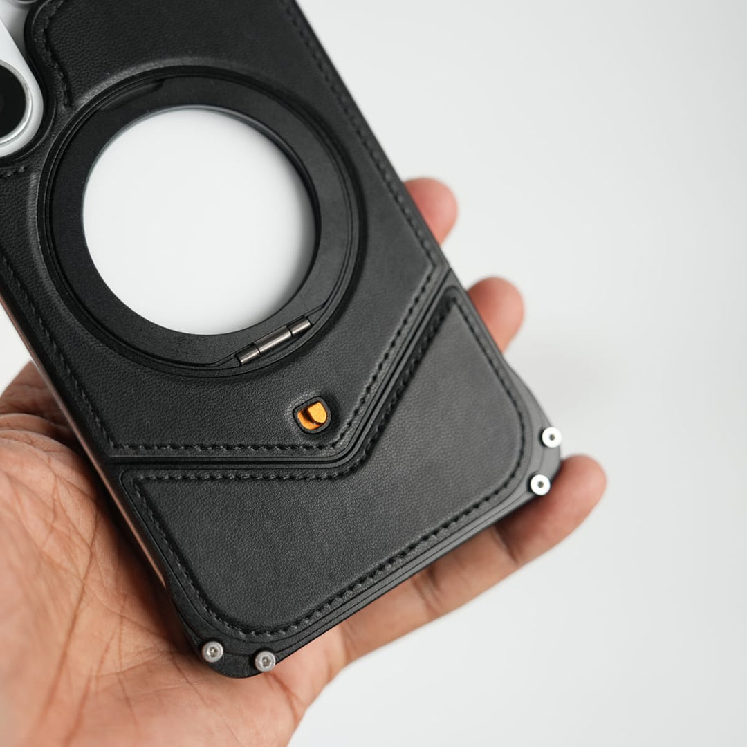 FRATO Aeroflex Metal Galaxy S26 Ultra Premium Leather Aluminium Metal Snap On Rotating Stand case