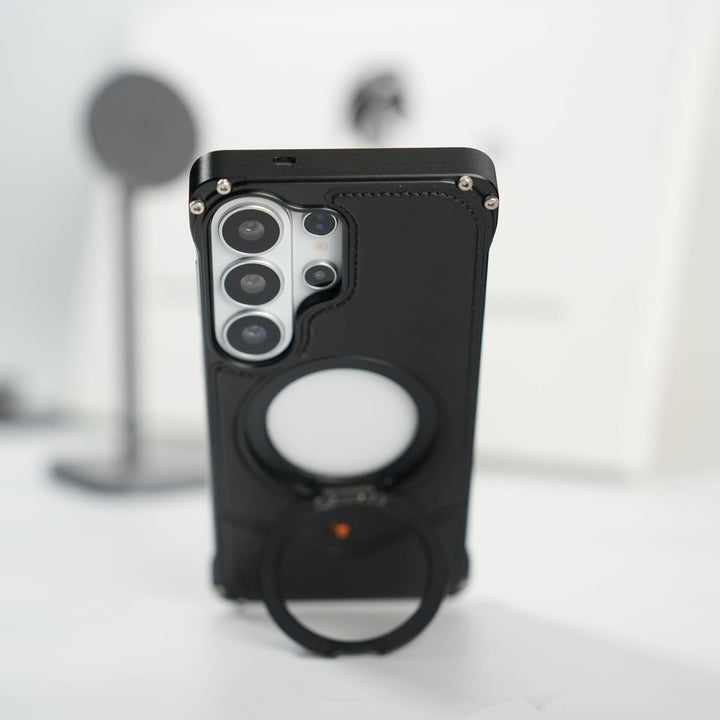 FRATO Aeroflex Metal Galaxy S26 Ultra Premium Leather Aluminium Metal Snap On Rotating Stand case