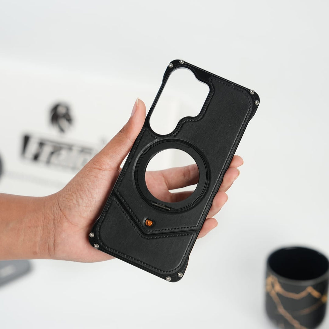 FRATO Aeroflex Metal Galaxy S26 Ultra Premium Leather Aluminium Metal Snap On Rotating Stand case