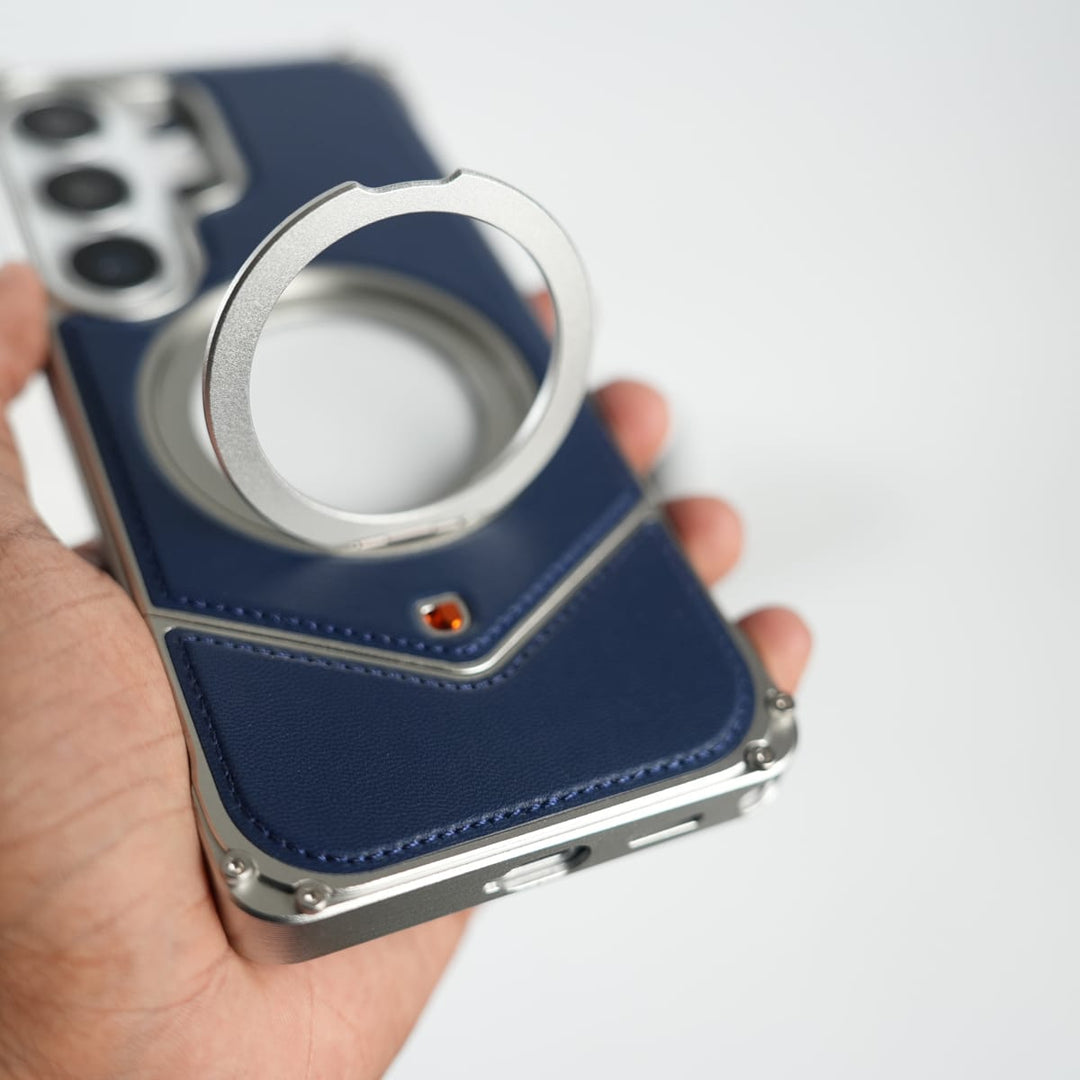 FRATO Aeroflex Metal Galaxy S26 Ultra Premium Leather Aluminium Metal Snap On Rotating Stand case
