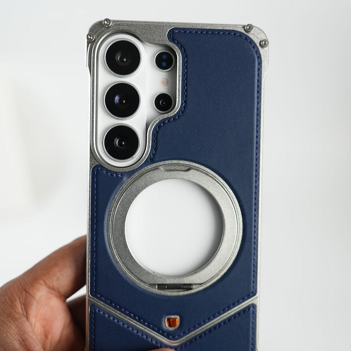 FRATO Aeroflex Metal Galaxy S26 Ultra Premium Leather Aluminium Metal Snap On Rotating Stand case