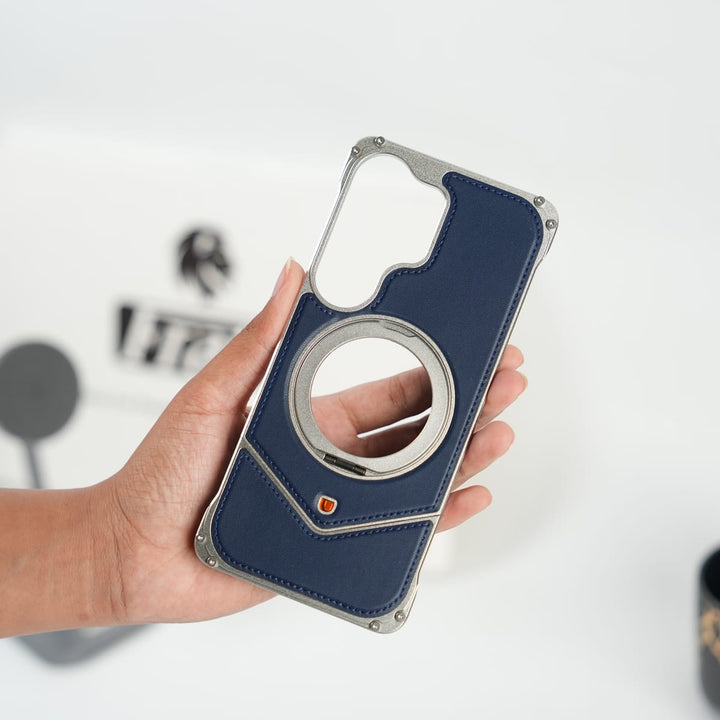 FRATO Aeroflex Metal Galaxy S26 Ultra Premium Leather Aluminium Metal Snap On Rotating Stand case