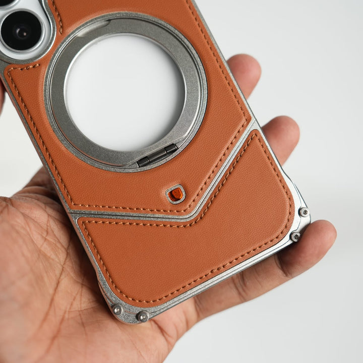 FRATO Aeroflex Metal Galaxy S26 Ultra Premium Leather Aluminium Metal Snap On Rotating Stand case