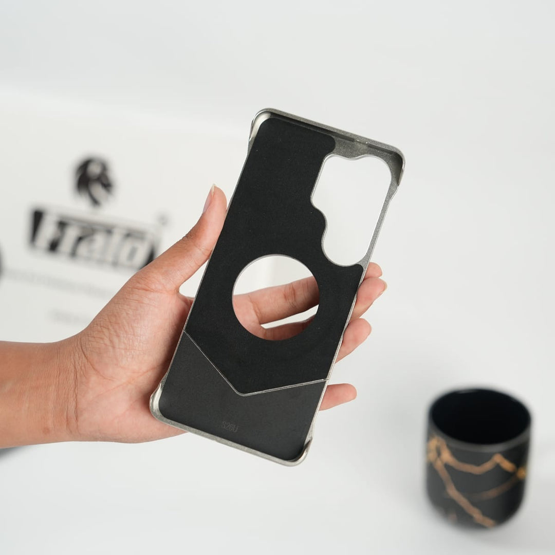 FRATO Aeroflex Metal Galaxy S26 Ultra Premium Leather Aluminium Metal Snap On Rotating Stand case