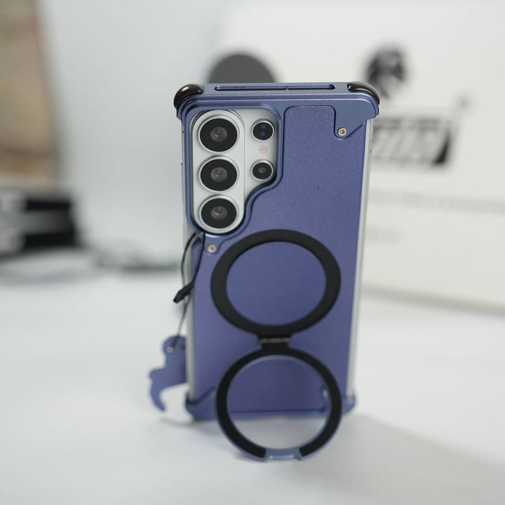 FRATO Aeroflex Metal Galaxy S26 Ultra Premium PU Leather Metal Case with Rotating Stand