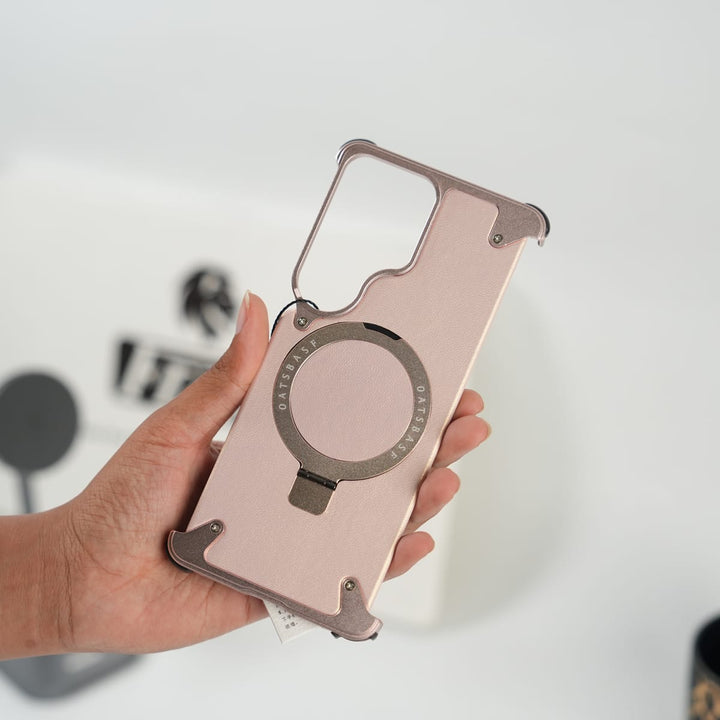 FRATO Aeroflex Metal Galaxy S26 Ultra Premium PU Leather Metal Case with Rotating Stand