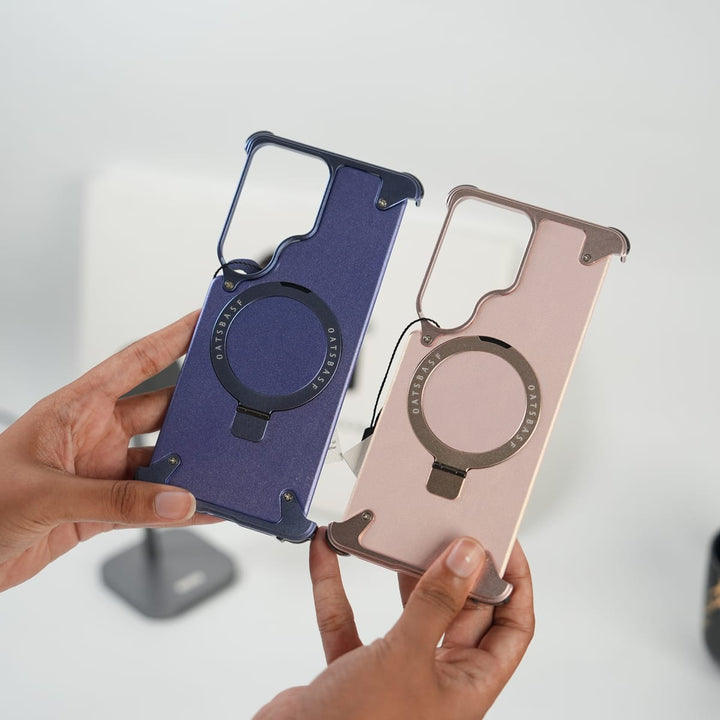 FRATO Aeroflex Metal Galaxy S26 Ultra Premium PU Leather Metal Case with Rotating Stand