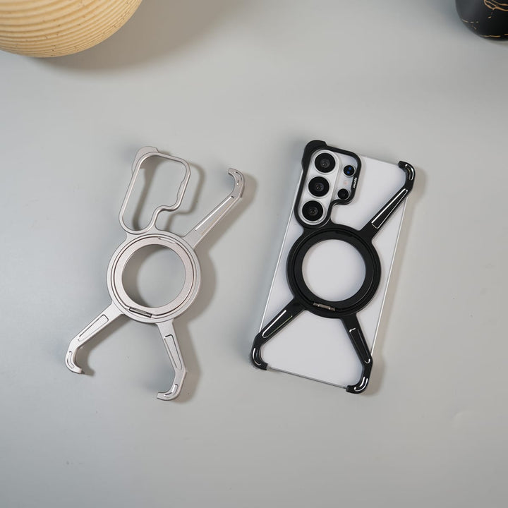FRATO Aeroflex Metal Galaxy S26 Ultra X Shape Aluminum Metal Rotating Kickstand Frameless Design Magsafe Case