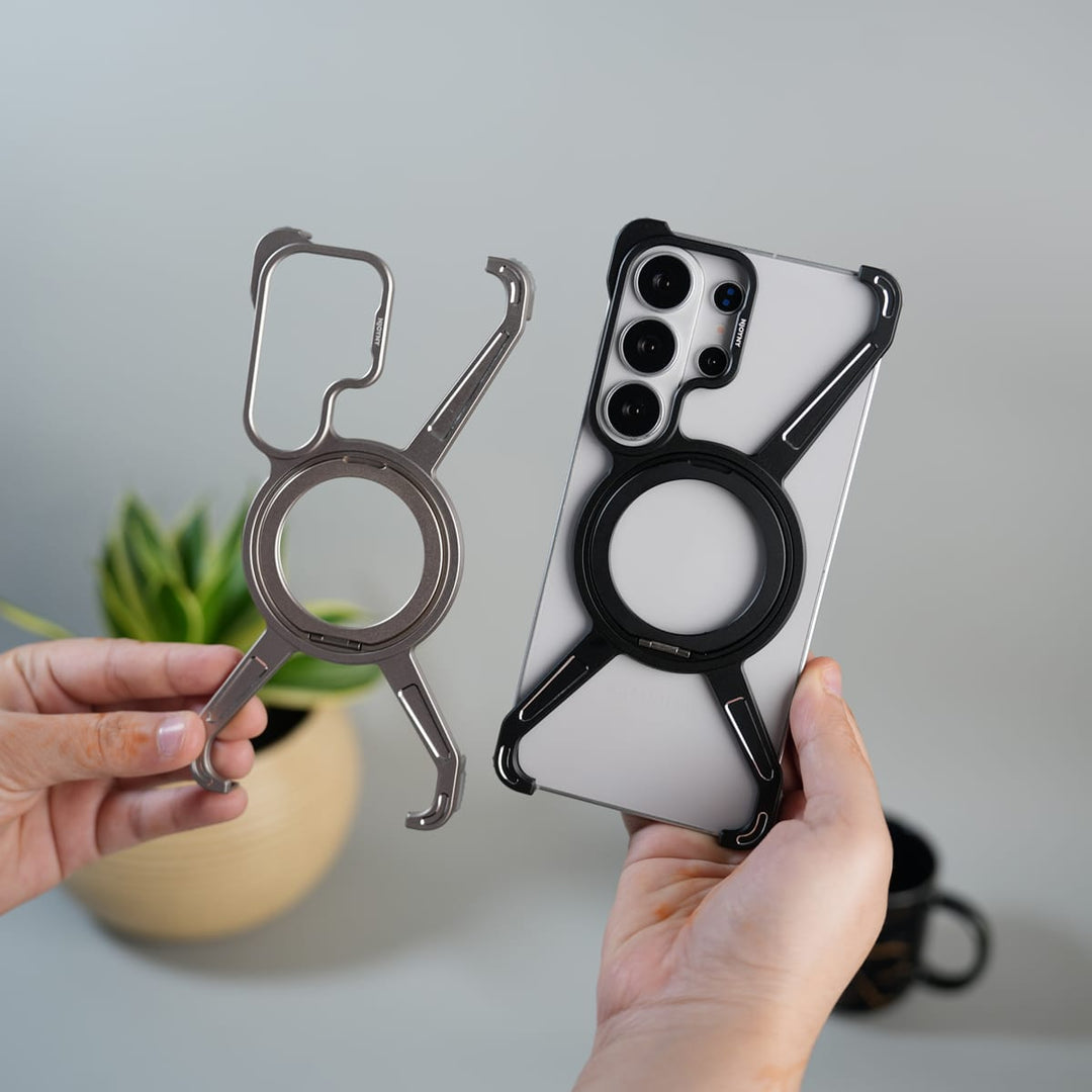 FRATO Aeroflex Metal Galaxy S26 Ultra X Shape Aluminum Metal Rotating Kickstand Frameless Design Magsafe Case