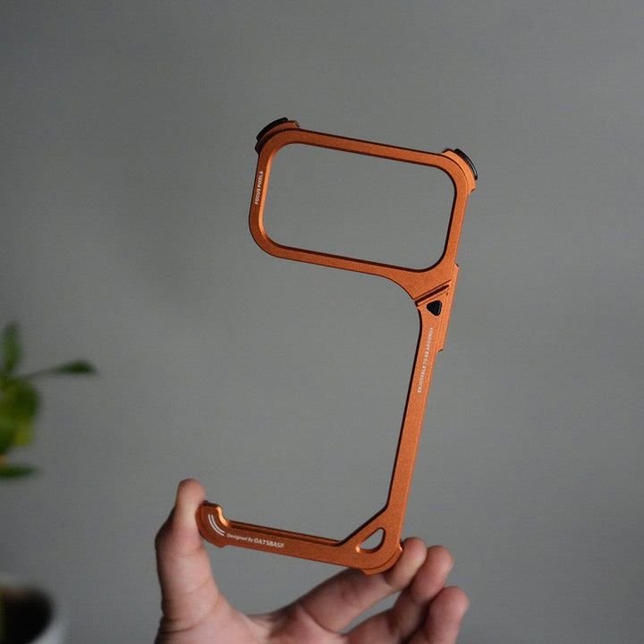 FRATO Aeroflex Metal iPhone 17 Pro max 9-Shaped Frameless Metal Bumper Case with Hidden Lens Stand | Shockproof Aviation-Grade Alloy Frame