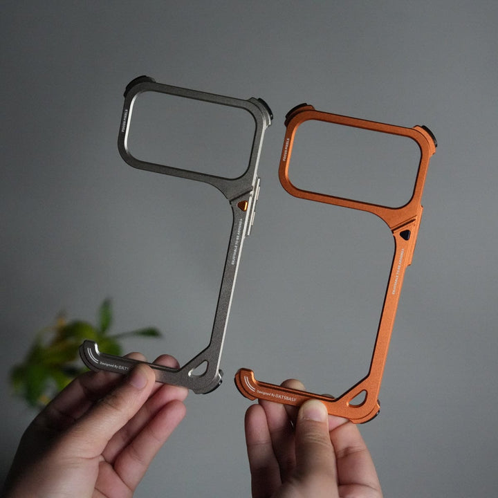 FRATO Aeroflex Metal iPhone 17 Pro max 9-Shaped Frameless Metal Bumper Case with Hidden Lens Stand | Shockproof Aviation-Grade Alloy Frame