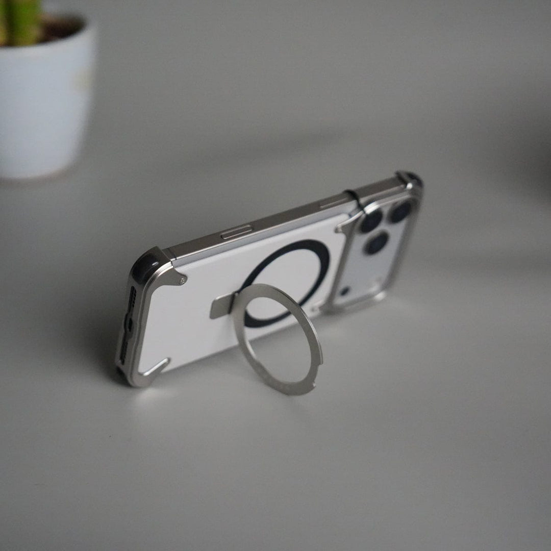 FRATO Aeroflex Metal iPhone 17 Pro Max Leather Frameless Metal Kickstand Case