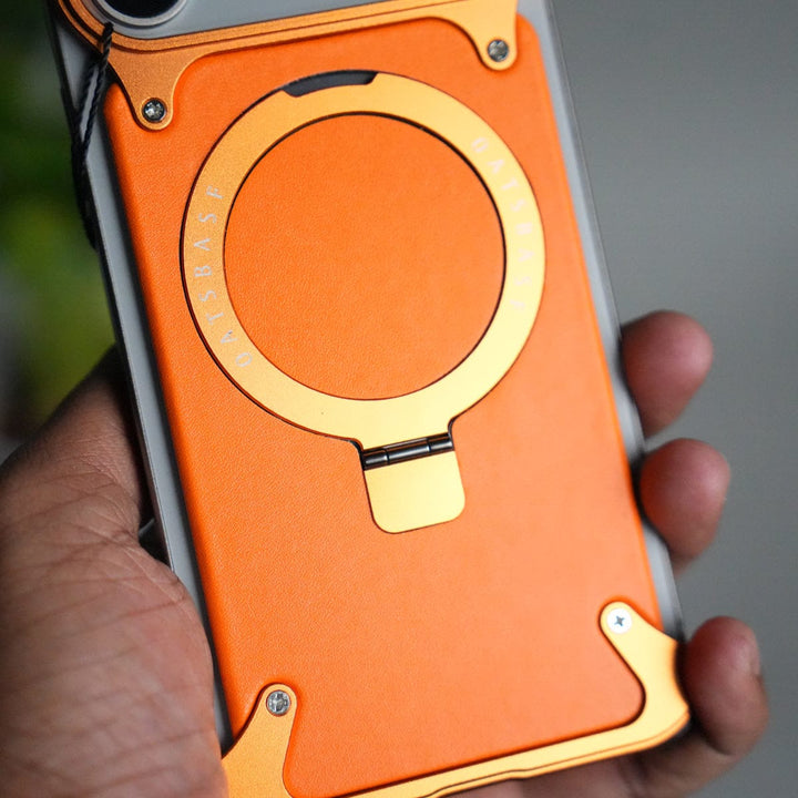 FRATO Aeroflex Metal iPhone 17 Pro Max Leather Frameless Metal Kickstand Case