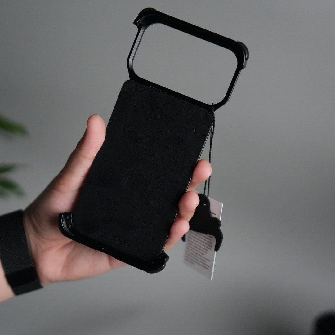 FRATO Aeroflex Metal iPhone 17 Pro Max Leather Frameless Metal Kickstand Case