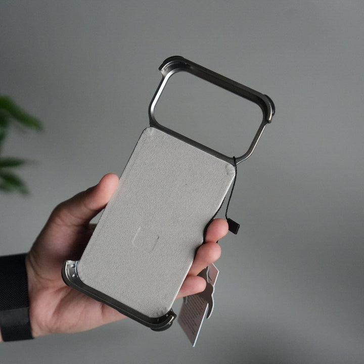 FRATO Aeroflex Metal iPhone 17 Pro Max Leather Frameless Metal Kickstand Case