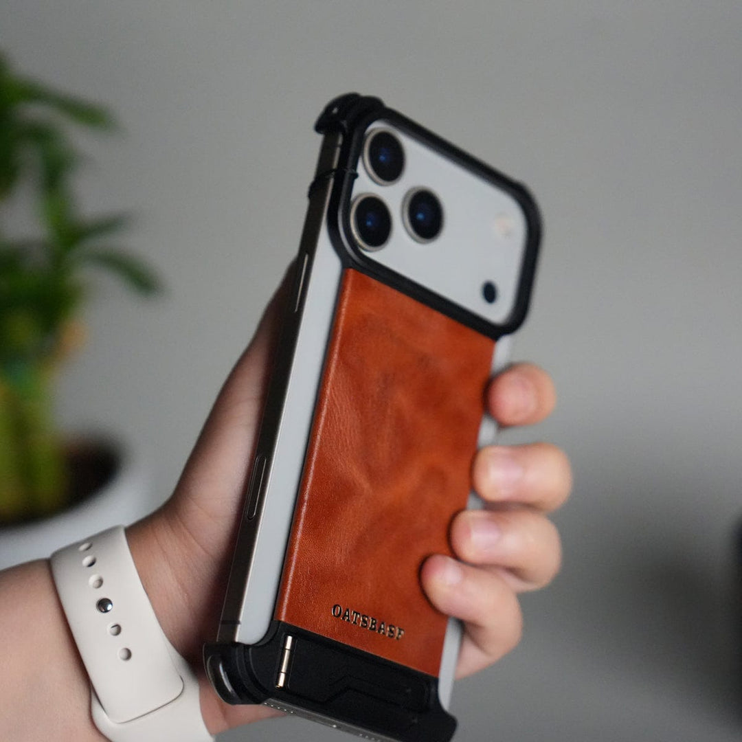 FRATO Aeroflex Metal iPhone 17 Pro Max Magnetic Leather Case | Strong MagSafe + Metal Kickstand | Premium PU Leather Back with Aluminum Bumper Frame