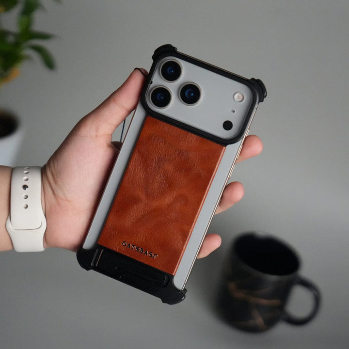 FRATO Aeroflex Metal iPhone 17 Pro Max Magnetic Leather Case | Strong MagSafe + Metal Kickstand | Premium PU Leather Back with Aluminum Bumper Frame