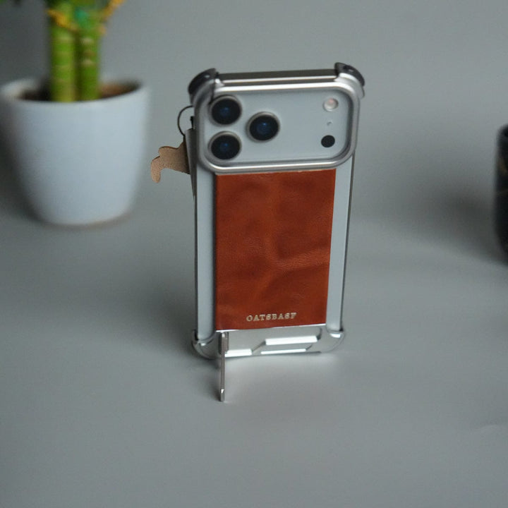 FRATO Aeroflex Metal iPhone 17 Pro Max Magnetic Leather Case | Strong MagSafe + Metal Kickstand | Premium PU Leather Back with Aluminum Bumper Frame