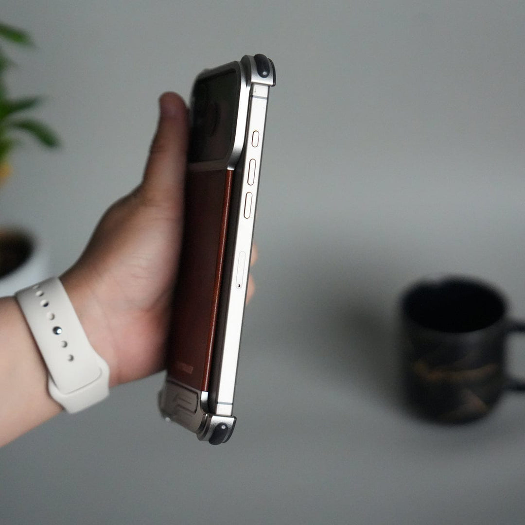 FRATO Aeroflex Metal iPhone 17 Pro Max Magnetic Leather Case | Strong MagSafe + Metal Kickstand | Premium PU Leather Back with Aluminum Bumper Frame