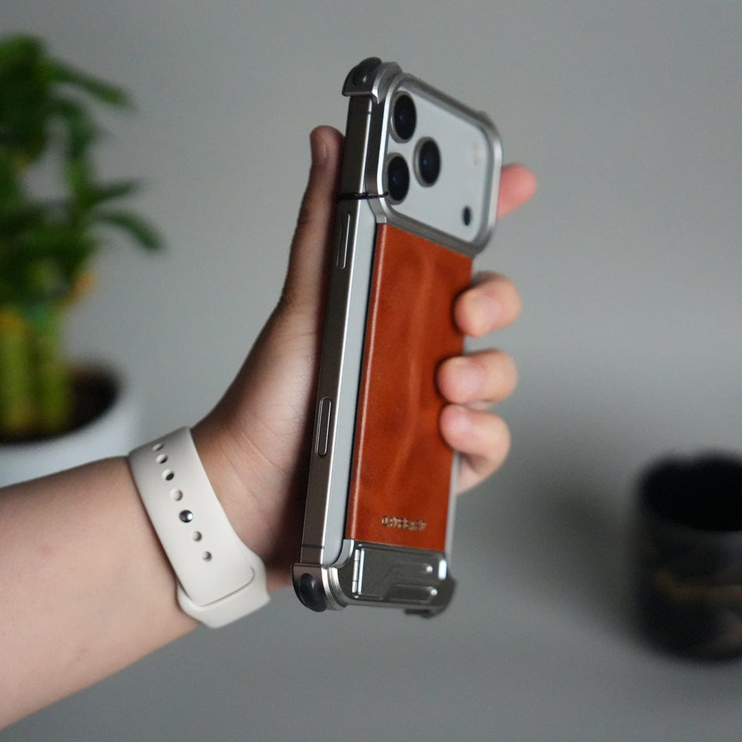 FRATO Aeroflex Metal iPhone 17 Pro Max Magnetic Leather Case | Strong MagSafe + Metal Kickstand | Premium PU Leather Back with Aluminum Bumper Frame