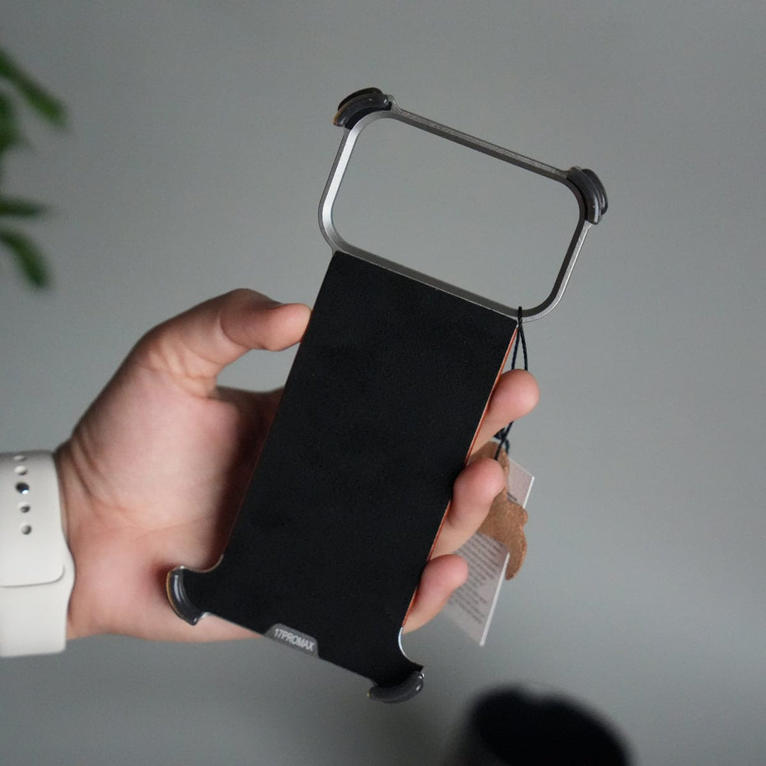 FRATO Aeroflex Metal iPhone 17 Pro Max Magnetic Leather Case | Strong MagSafe + Metal Kickstand | Premium PU Leather Back with Aluminum Bumper Frame