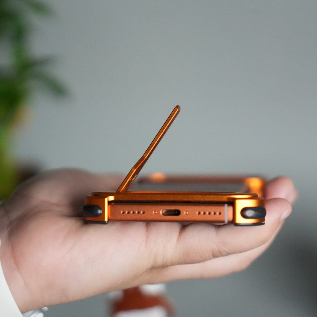 FRATO Aeroflex Metal iPhone 17 Pro Max Magnetic Leather Case | Strong MagSafe + Metal Kickstand | Premium PU Leather Back with Aluminum Bumper Frame
