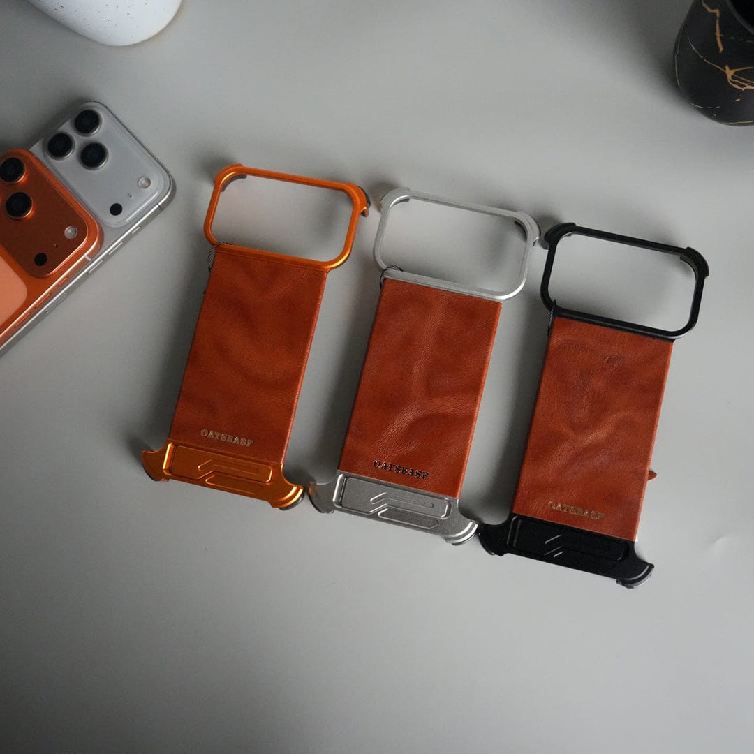 FRATO Aeroflex Metal iPhone 17 Pro Max Magnetic Leather Case | Strong MagSafe + Metal Kickstand | Premium PU Leather Back with Aluminum Bumper Frame