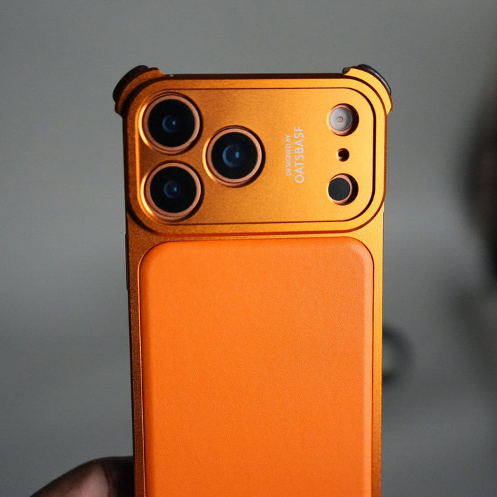 FRATO Aeroflex Metal iPhone 17 Pro Max Premium Aluminum Metal Frame Case | Shockproof Corners | Luxury Leather Shells MagSafe Cover