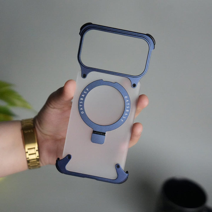 FRATO Aeroflex Metal iPhone 17 Series Frosted Frameless Metal Kickstand Case | BLUE