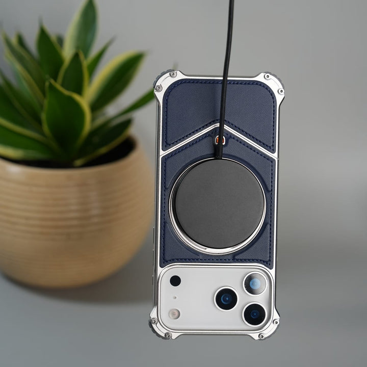 FRATO Aeroflex Metal iPhone 17 Series Premium Blue Carbon Design Aluminium Metal Snap On Rotating Stand case