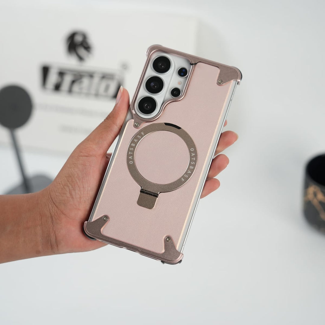 FRATO Aeroflex Metal Rose Gold Galaxy S26 Ultra Premium PU Leather Metal Case with Rotating Stand
