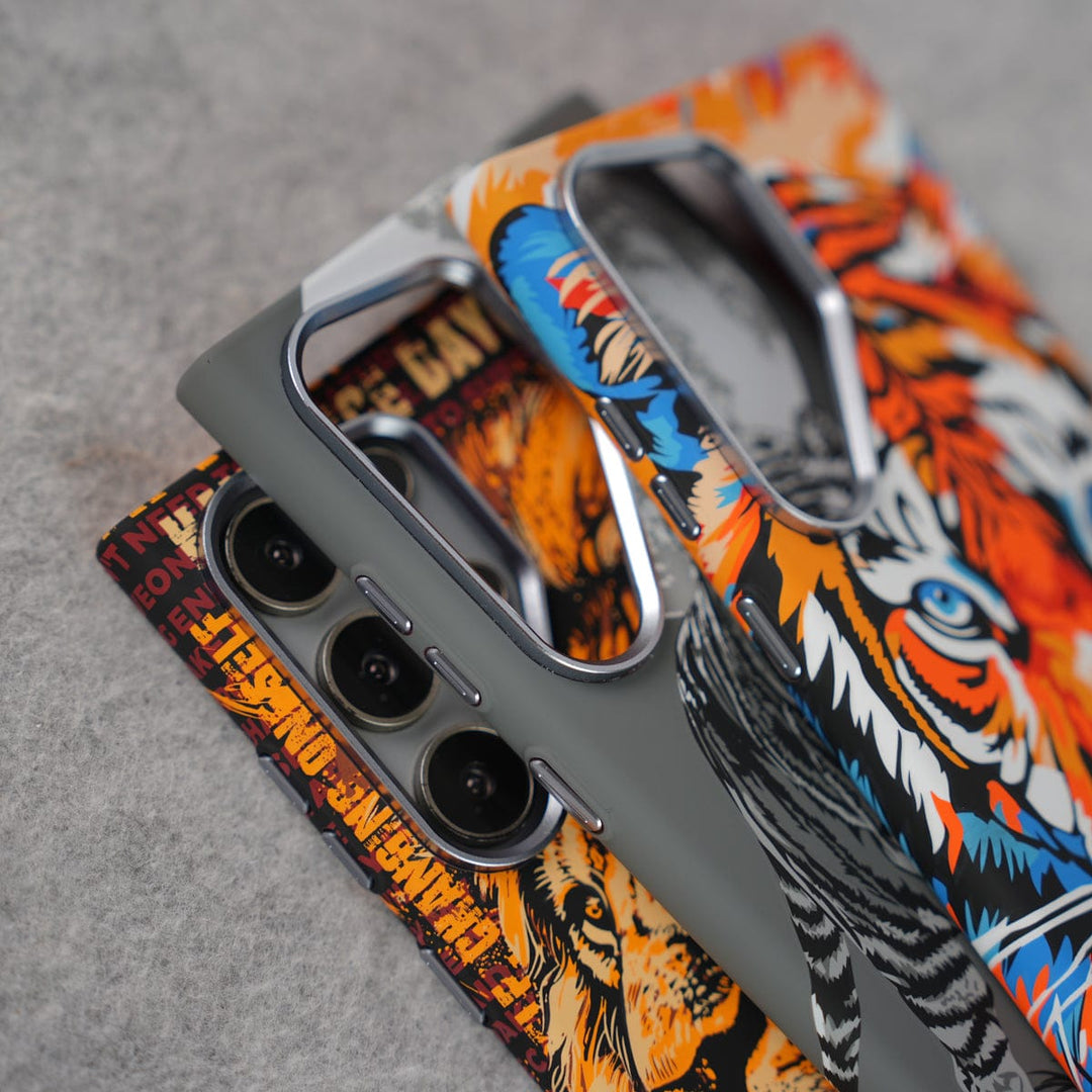 FRATO Aeroflex Metal Samsung Galaxy Ultra Series Carbon Fiber Texture Tiger Lion Design Hard Pc MagSafe Case Cover