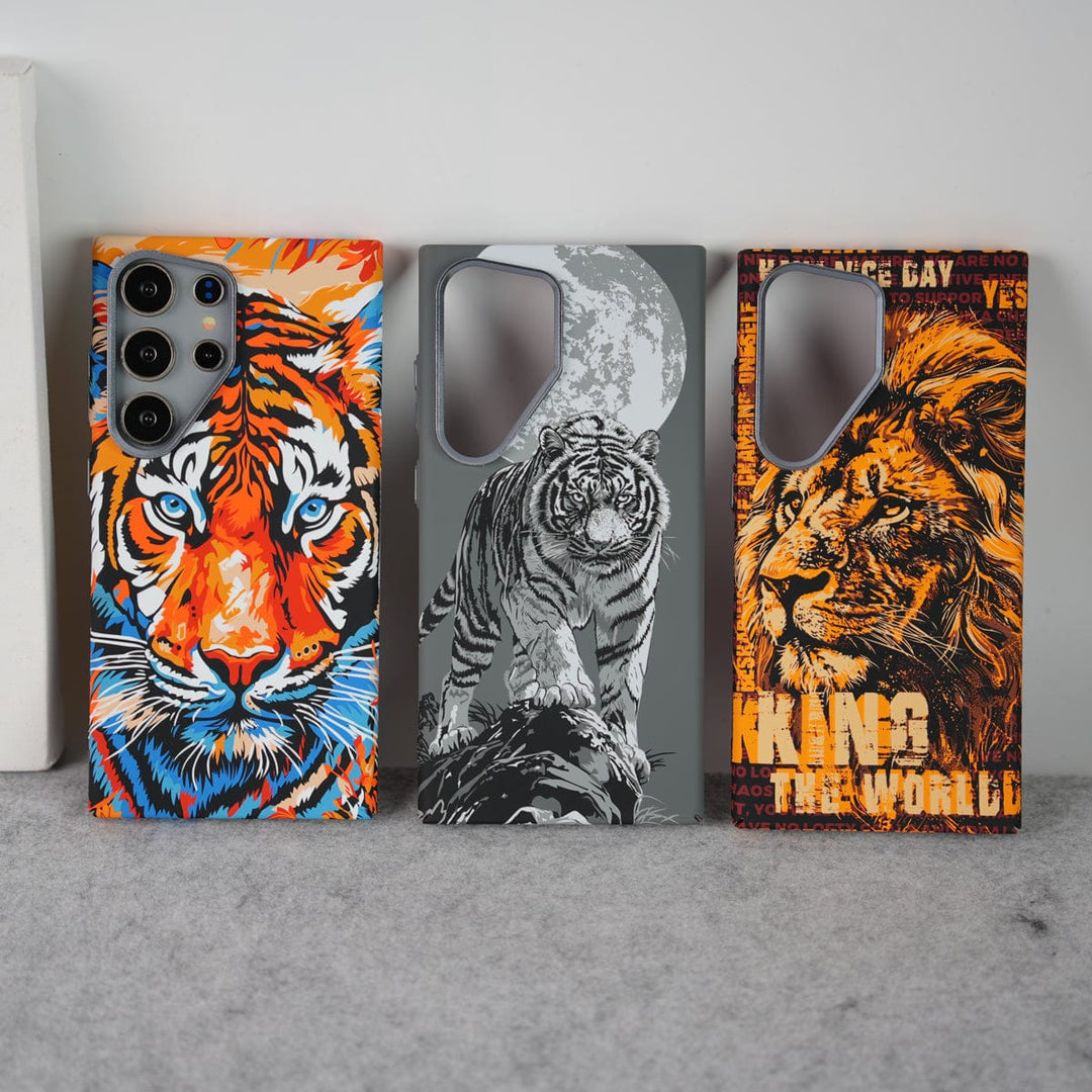 FRATO Aeroflex Metal Samsung Galaxy Ultra Series Carbon Fiber Texture Tiger Lion Design Hard Pc MagSafe Case Cover