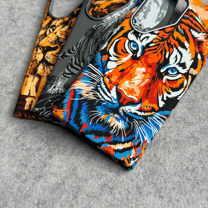 FRATO Aeroflex Metal Samsung Galaxy Ultra Series Carbon Fiber Texture Tiger Lion Design Hard Pc MagSafe Case Cover
