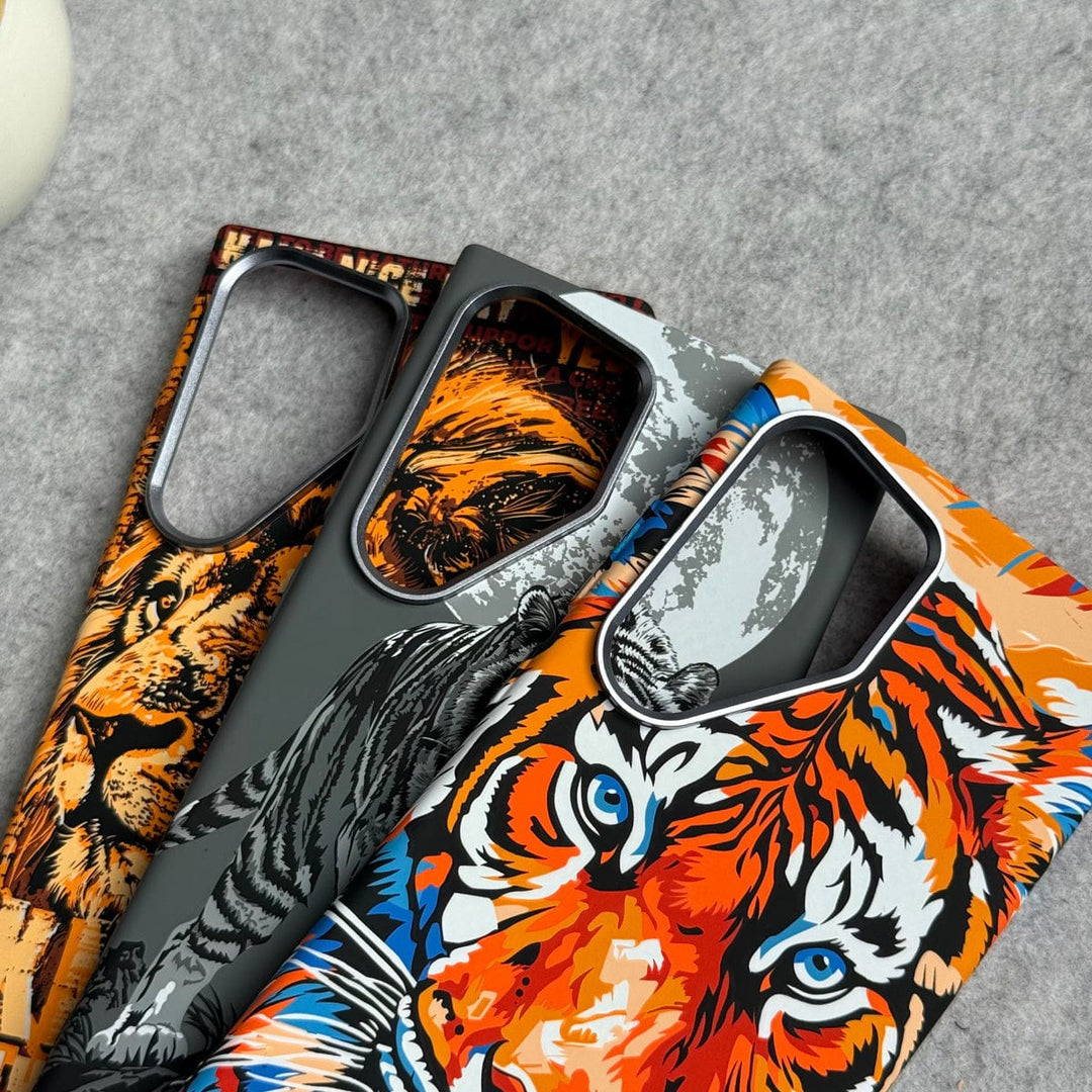 FRATO Aeroflex Metal Samsung Galaxy Ultra Series Carbon Fiber Texture Tiger Lion Design Hard Pc MagSafe Case Cover