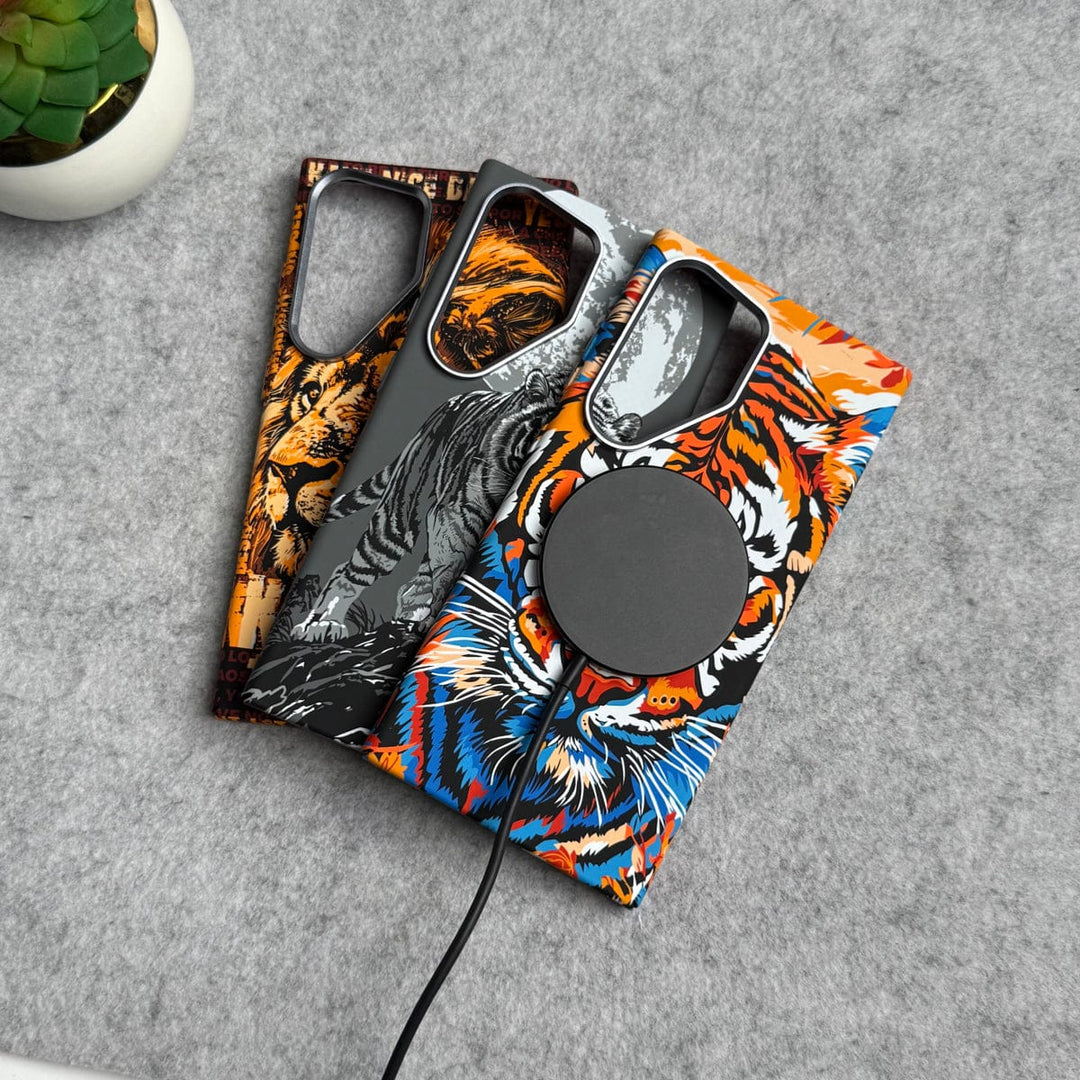 FRATO Aeroflex Metal Samsung Galaxy Ultra Series Carbon Fiber Texture Tiger Lion Design Hard Pc MagSafe Case Cover