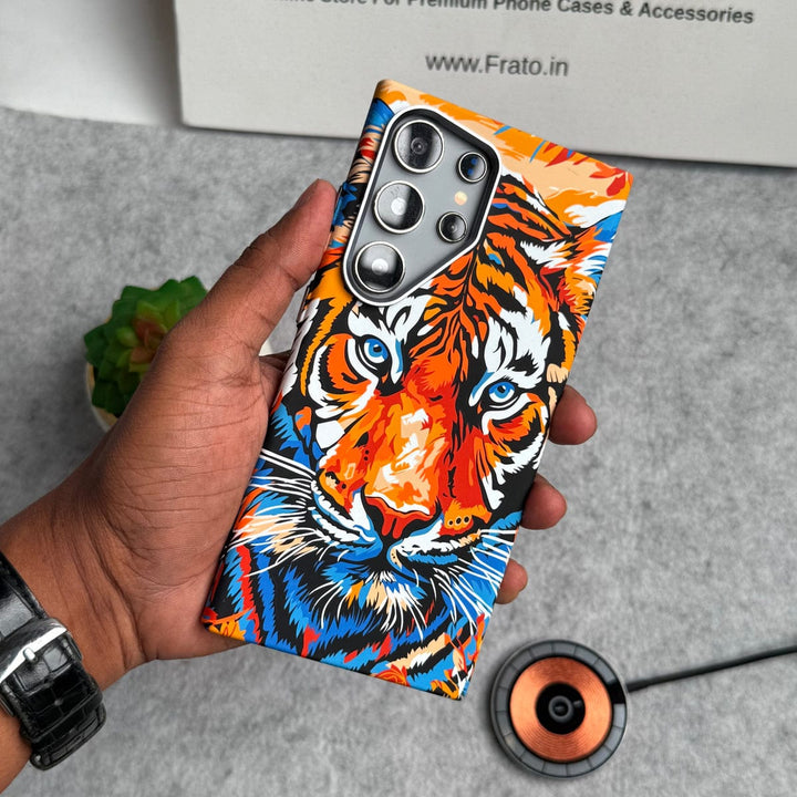 FRATO Aeroflex Metal Samsung Galaxy Ultra Series Carbon Fiber Texture Tiger Lion Design Hard Pc MagSafe Case Cover