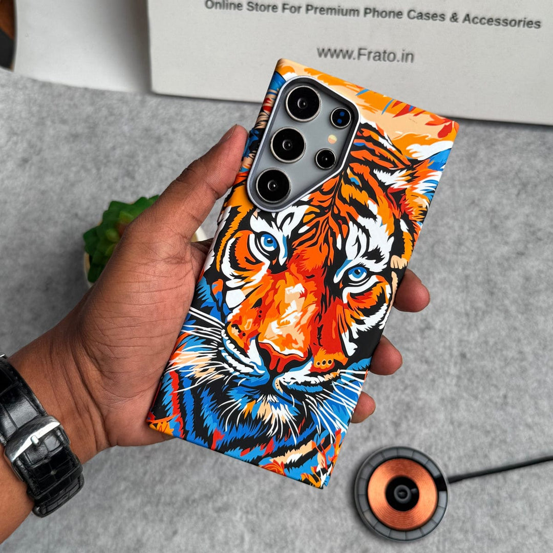 FRATO Aeroflex Metal Samsung Galaxy Ultra Series Carbon Fiber Texture Tiger Lion Design Hard Pc MagSafe Case Cover
