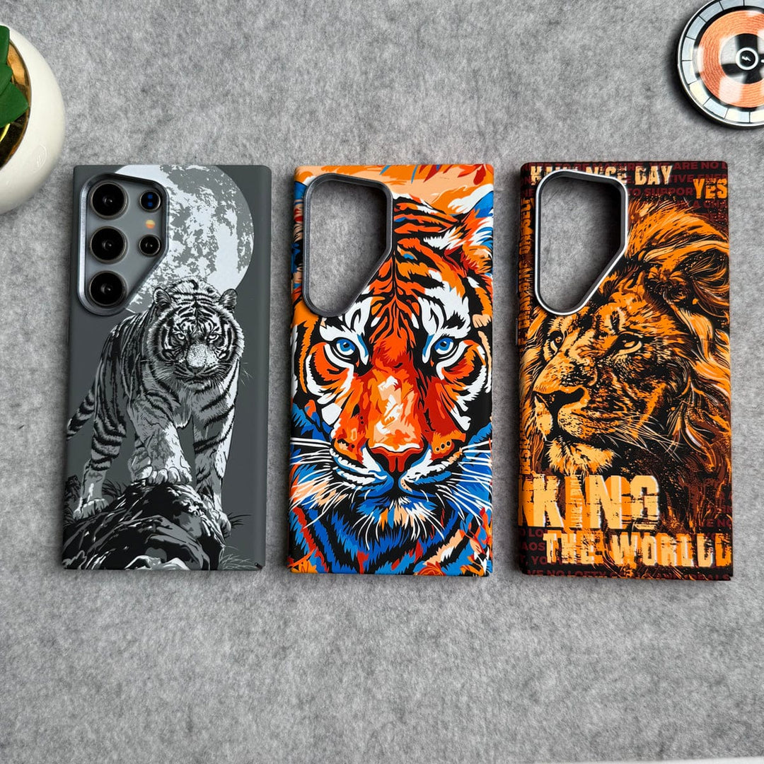 FRATO Aeroflex Metal Samsung Galaxy Ultra Series Carbon Fiber Texture Tiger Lion Design Hard Pc MagSafe Case Cover