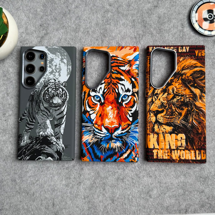 FRATO Aeroflex Metal Samsung Galaxy Ultra Series Carbon Fiber Texture Tiger Lion Design Hard Pc MagSafe Case Cover